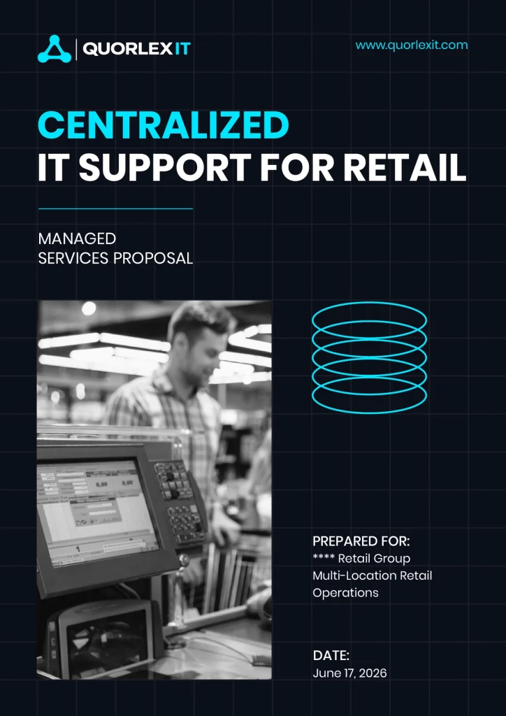 Premium retail managed services proposal cover, dark theme